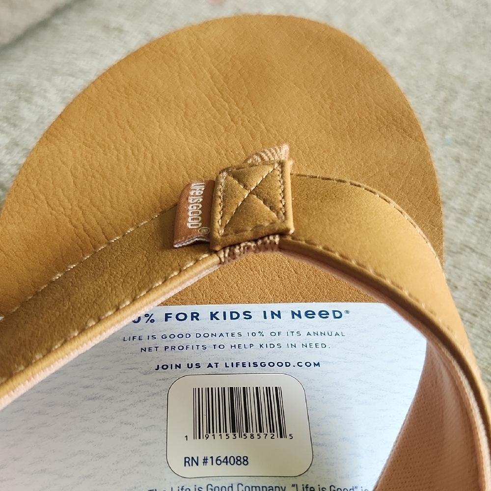 Life Is Good Brown Flip Flops with Rainbow Design - Picture 7 of 8